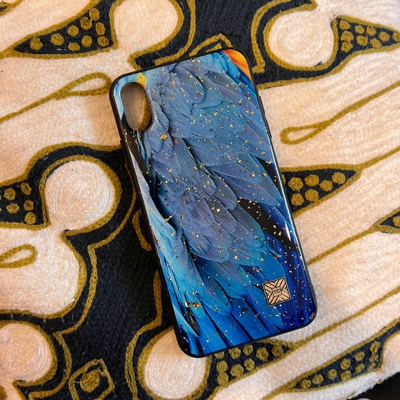 iPhone XS Max Case Blue Peacock Feather Print Cover NEW - Picture 1 of 4